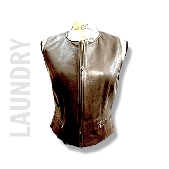 LAUNDRY BY SHELLI SEGAL Genuine Lamb Skin Leather Zip front Vest in brown SZ 6 - Picture 3 of 16